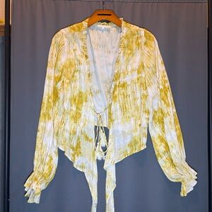 Chic Yellow Tie-Dye Women's Blouse